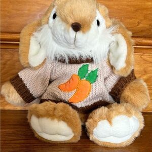Plush Bunny Toy with Carrot Sweater - Brown and Cream